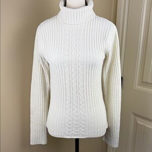 B.U.M. Equipment Sweater Cream Cable Knit Turtleneck Women's Vintage Size L